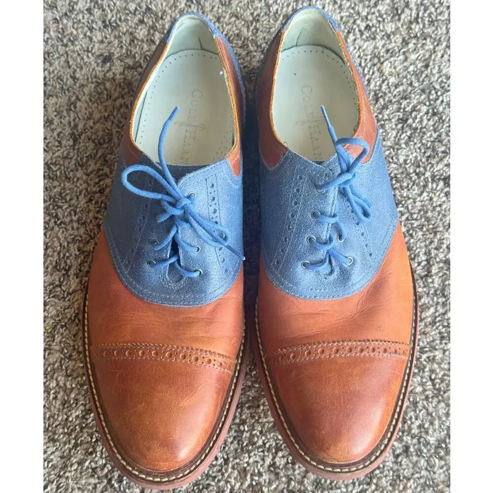 Cole Haan Saddle Oxford Shoes Brown Leather & Blue Suede Men’s Size 11.5